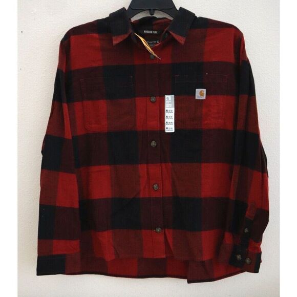 Carhartt Women Sz XL Red Plaid Rugged Flex Loose Fit Midweight Flannel L/S Shirt - Picture 1 of 9